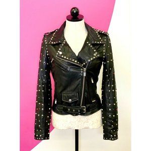 Scotch & Soda TROUBLEMAKER Black Leather Motorcycle Biker Jacket Ladies XS 4